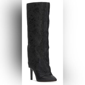 Jessica Simpson black Brykia perforated laser cut lace Cuffed knee hi Boots sz11